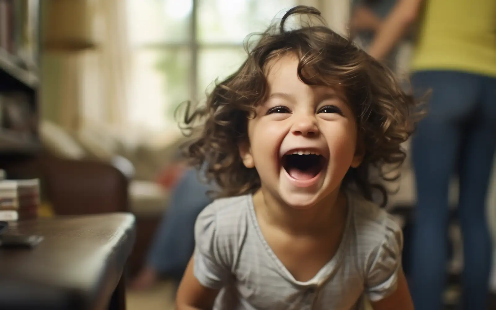 Little girl screaming indoors